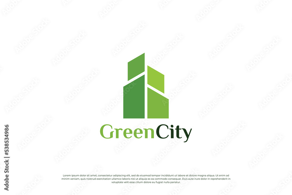 Fototapeta premium Green city logo design. Eco city logo template. Symbol icon for residential, apartment and city.
