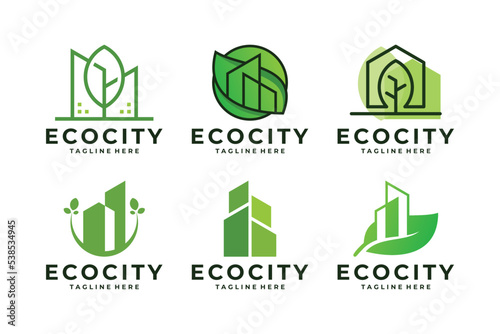 Set of Green city logo. Environmentally friendly residential logo design concept.