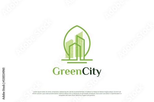 Green city logo design. Eco city logo template. Symbol icon for residential, apartment and city.