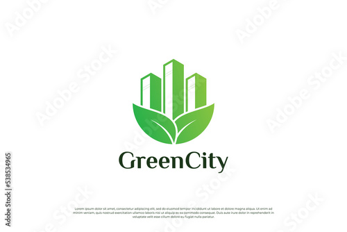 Green city logo design. Eco city logo template. Symbol icon for residential, apartment and city.
