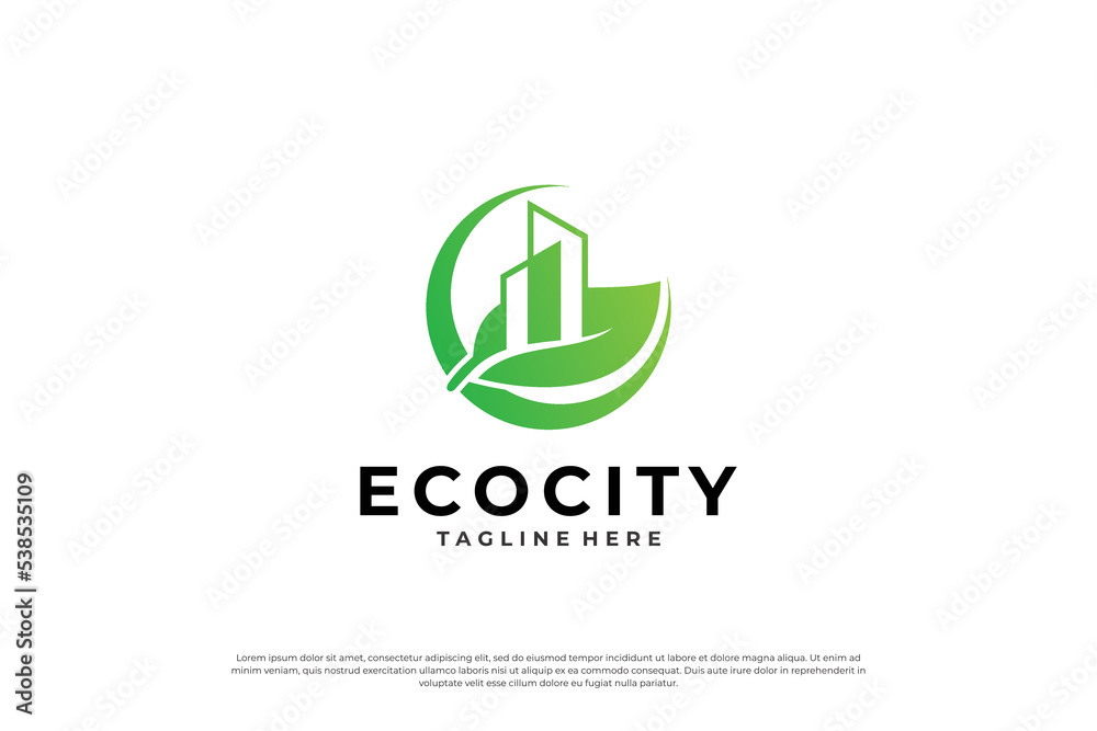 Green city logo design. Symbol icon for residential, apartment and city.