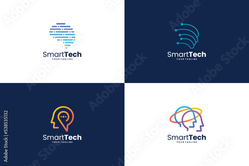 Set of Digital human head connection logo design inspiration for artificial intelligence.