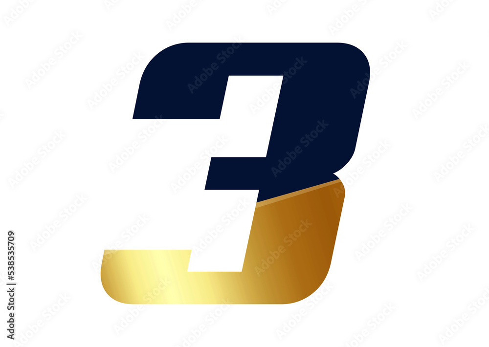 Numbers 3 or Three for Sports and Action Movies on White Background. Isolated Easy to Cut. Numbers 3 or Three for Sports and Action Movies on White Background. Isolated Easy to Cut.