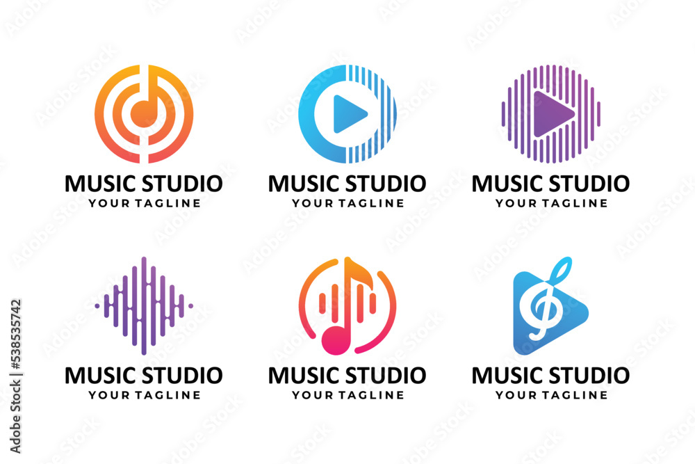 Set of music logo design collection. Audio player element design.
