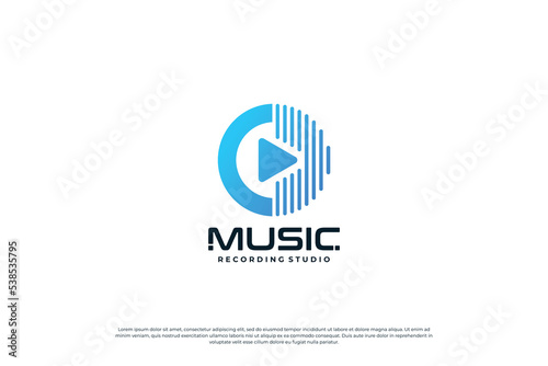 Music player logo design. Music with icon play logo concept.