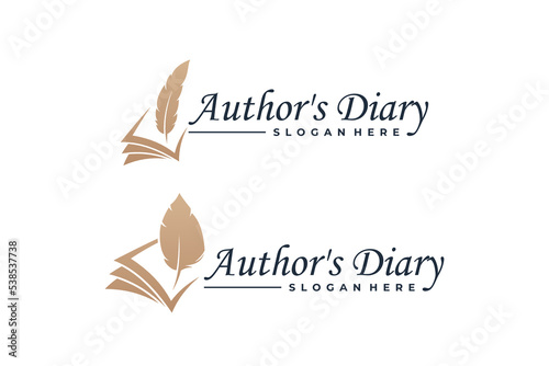 Set of luxury Notes book and quill pen logo design. Feather pen logo template.