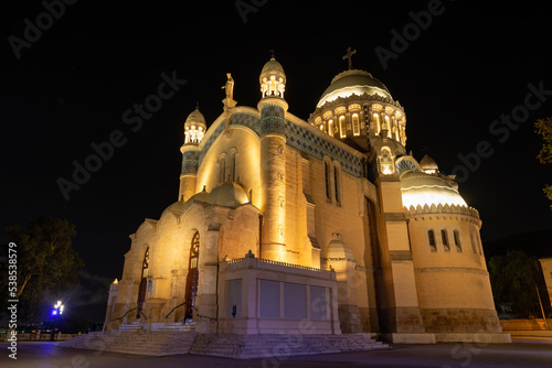 Cuadro en lienzo Basilique notre dame d'Afrique à Alger By Night 1
