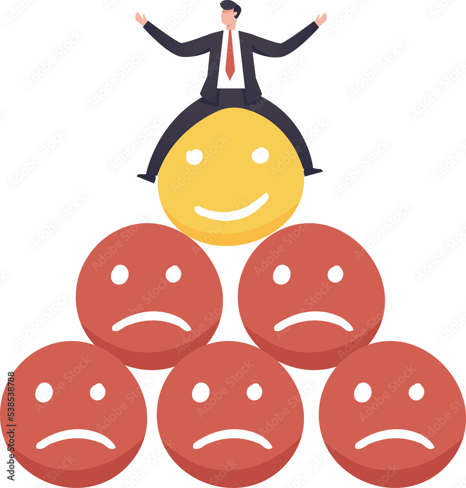 Be optimistic, happy, or think positive and happy. a happy businessman sitting on a smiling face. illustration png Be optimistic, happy, or think positive and happy. a happy businessman sitting on a smiling face. illustration png