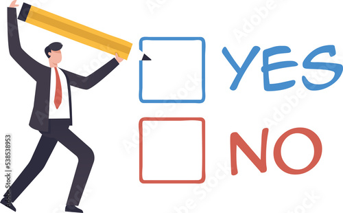 Business decision making, choose yes or no alternative or choices. Compare, Yes or no answer to asking question as choice decision concept. illustration png