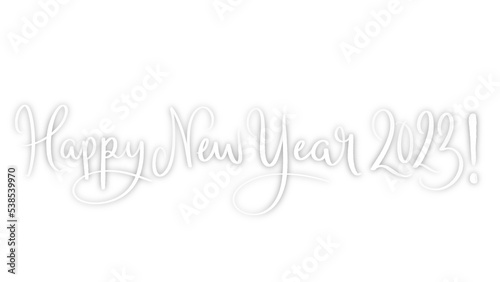 HAPPY NEW YEAR 2023  white brush lettering banner with drop shadow on transparent background