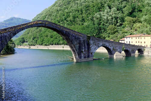 Ponte della Maddalena, Ponte de Diavolo, Teufelsbrücke, Borgo a Mozzano, Provinz Lucca, Toskana, Italien, Europa