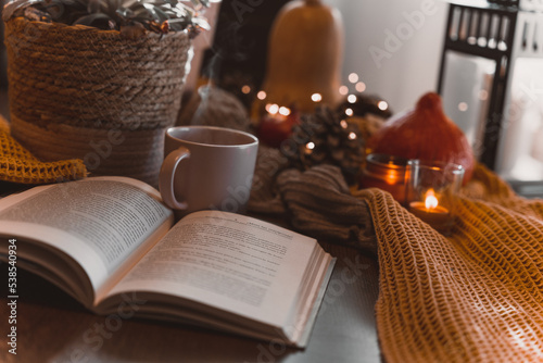 autumn photo on table with candles