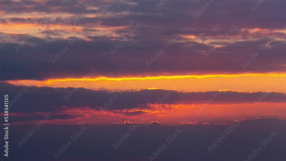 Time lapse from beautiful sunset to dusk shot at horizon line. Time-lapse of fast moving clouds with beautiful colors. 4k timelapse of colorful sky at sunset. Time lapse from beautiful sunset to dusk shot at horizon line. Time-lapse of fast moving clouds with beautiful colors. 4k timelapse of colorful sky at sunset.