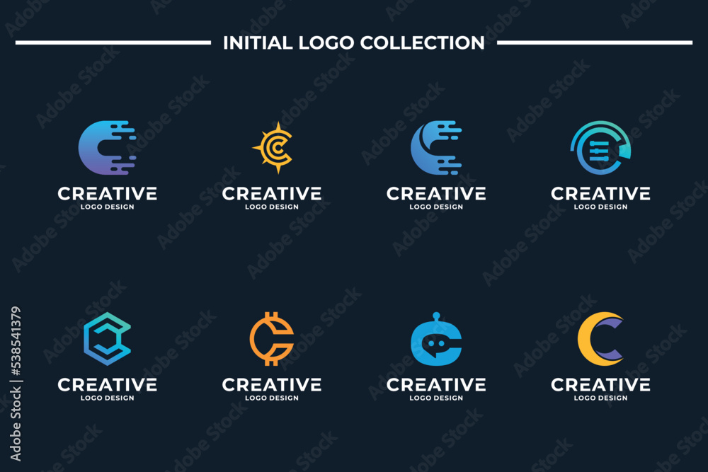 Naklejka premium Set Of abstract letter C logo design vector. Letter C collection for Business, Brand, Company.
