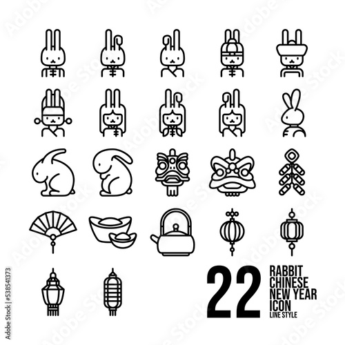 Rabbit Chinese New Year Icon Set In Line Style