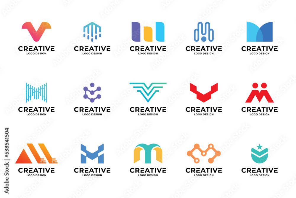Set of initial letter M logo design inspiration. Creative letter M logotype collections.