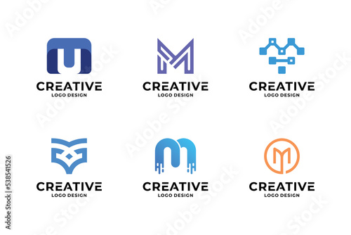 Set of creative letter M logo design template.