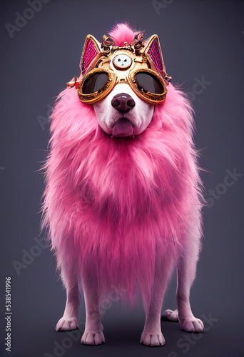 Steampunk pink dog with glasses render 3d © vladnikon
