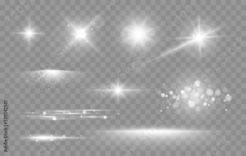Shine glowing stars. Vector lights and sparks isolated on transparent background