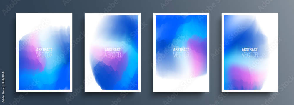 Set of blurred backgrounds with light blue soft color gradients for your creative graphic design. Vector illustration.