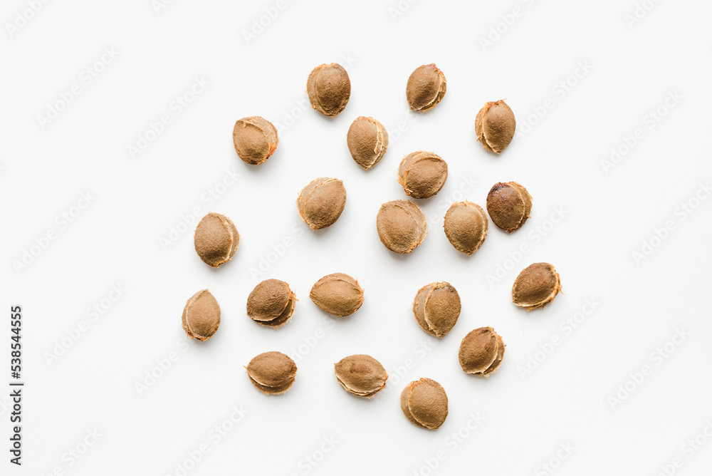 Apricot kernels on a white background. Apricot kernels. Apricot kernels on a white background. Apricot kernels.