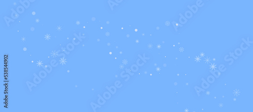 Delicate openwork white snowflakes. Snow, snowfall. Falling scattered blue snowflakes on a blue background. Vector