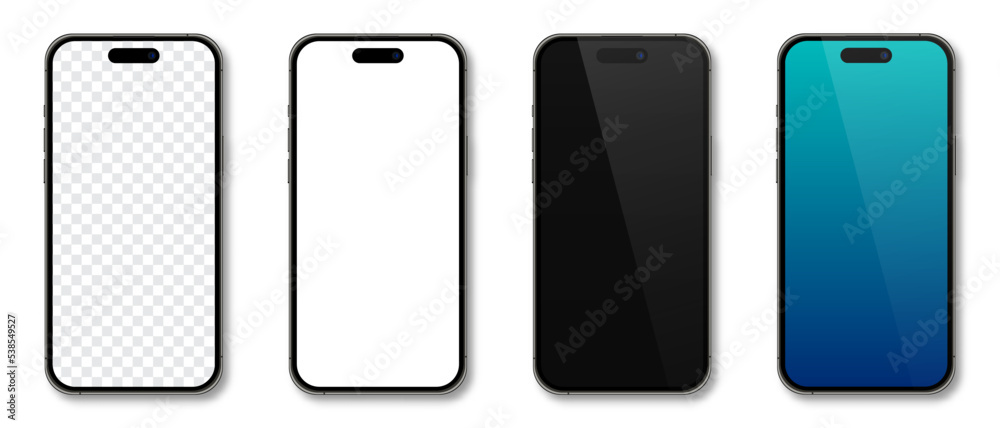 Realistic models smartphone. Smartphone mockup collection. Device front view. 3D mobile phone with shadow. Vector illustration Realistic models smartphone. Smartphone mockup collection. Device front view. 3D mobile phone with shadow. Vector illustration