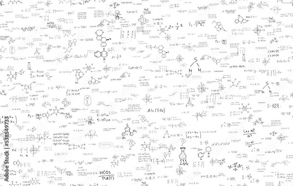 mathematical, physical formulas. scientific educational background. vector.