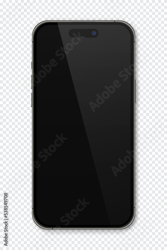 Realistic model smartphone. Smartphone mockup. Device front view. 3D mobile phone with shadow. Vector illustration