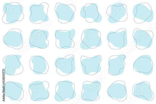 Blob shape organic. Set of irregular round blot form graphic element. Organic amoeba blob shape abstract blue color with line. Doodle drops with outline circle. Vector illustration