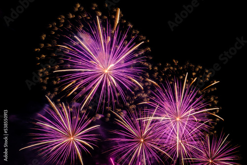The fireworks celebration at night is beautiful.