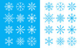 Snowflake line icons on blue and white background. Set of blue Snowflakes icons. Snowflakes template. Snowflake winter. Snowflakes icons. Vector illustration