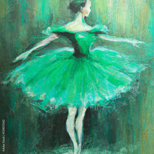Female ballet dancer in green tutu.