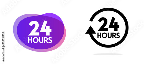 24 hours open work service icon vector, delivery business time label badge clock graphic illustration image