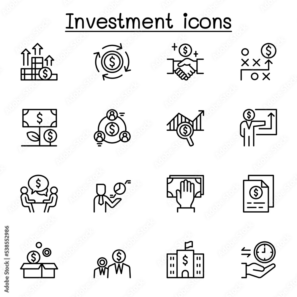 Investment icon set in thin line style Investment icon set in thin line style