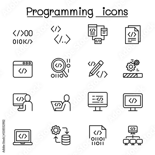 programming icon set in thin line style