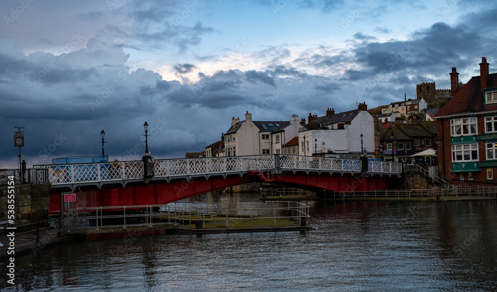 Swing bridge over the River Esk in Whitby harbour, North Yorkshire