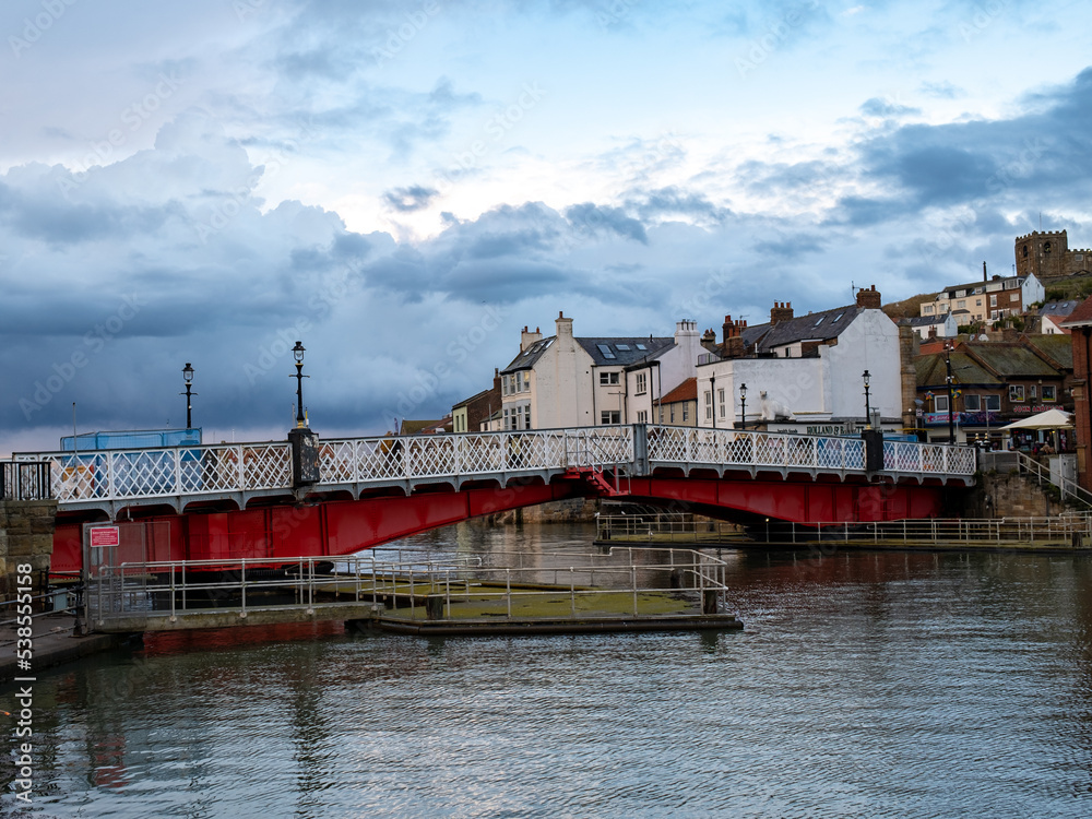 Swing bridge over the River Esk in Whitby harbour, North Yorkshire
