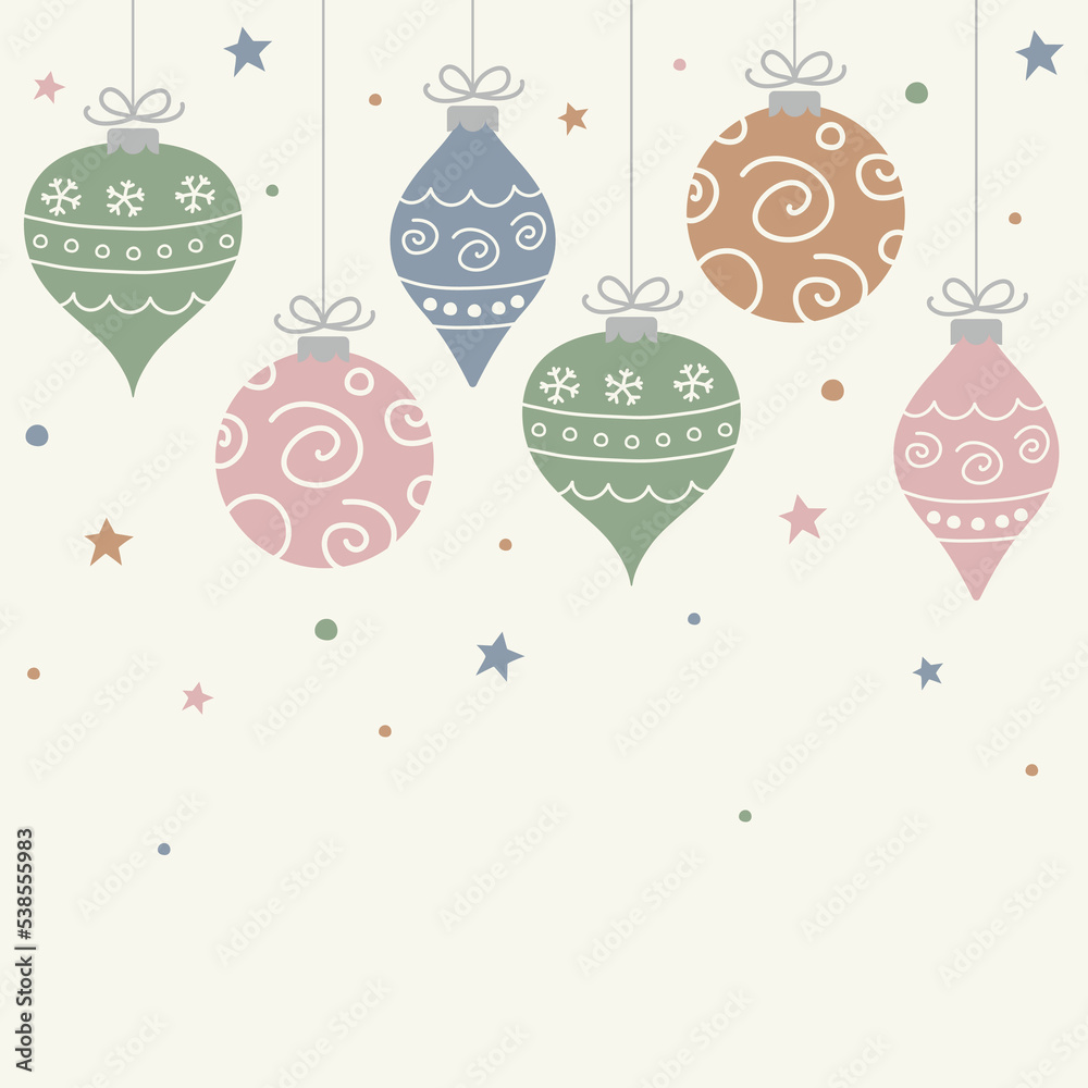 Hanging hand drawn decorations. Christmas background with copyspace. Vector illustration Hanging hand drawn decorations. Christmas background with copyspace. Vector illustration