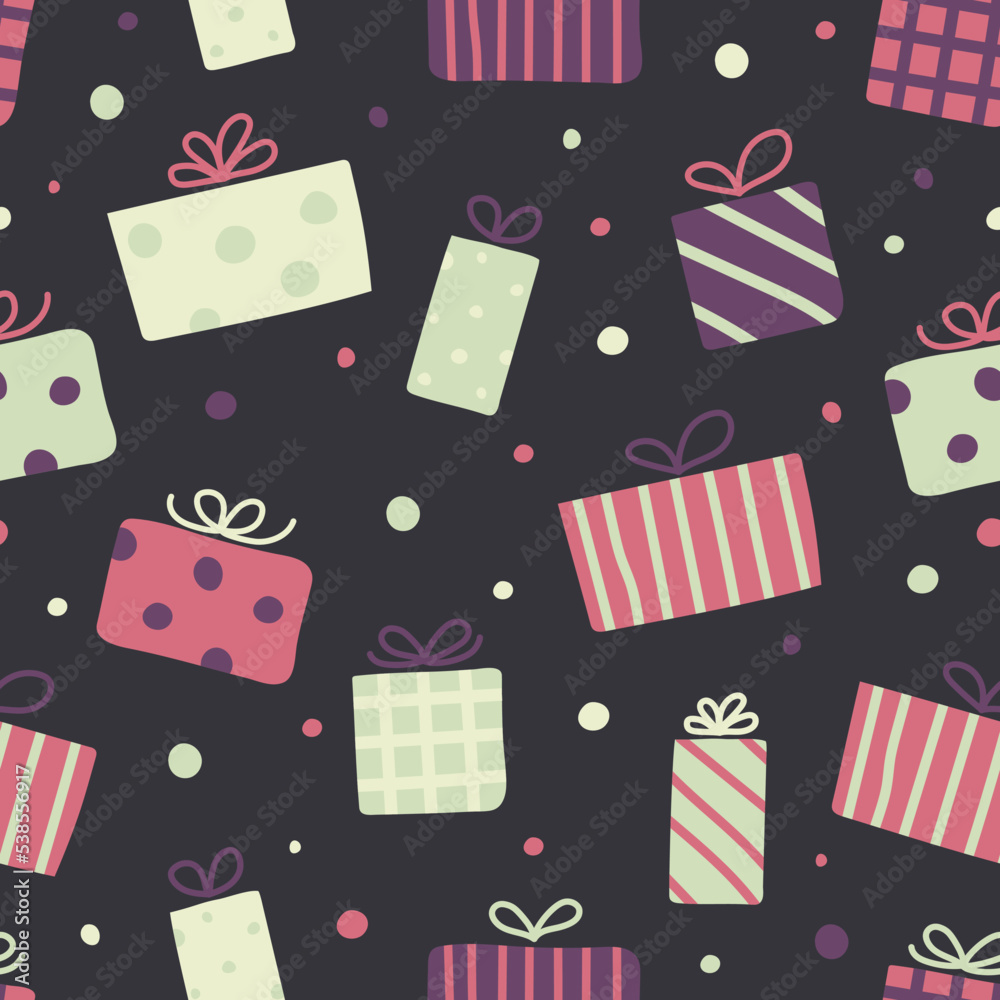 Design of pattern with Xmas present boxes. Christmas concept. Vector Design of pattern with Xmas present boxes. Christmas concept. Vector