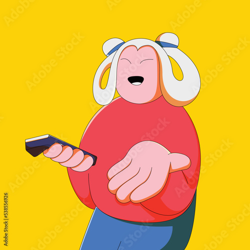 Woman holding cashier mobile on hand illustration