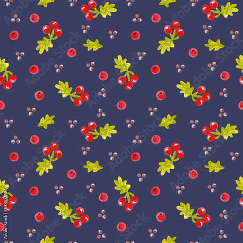 Cute Christmas seamless pattern with fir branch, winter hat and mittens. Festive watercolor pattern for the holiday