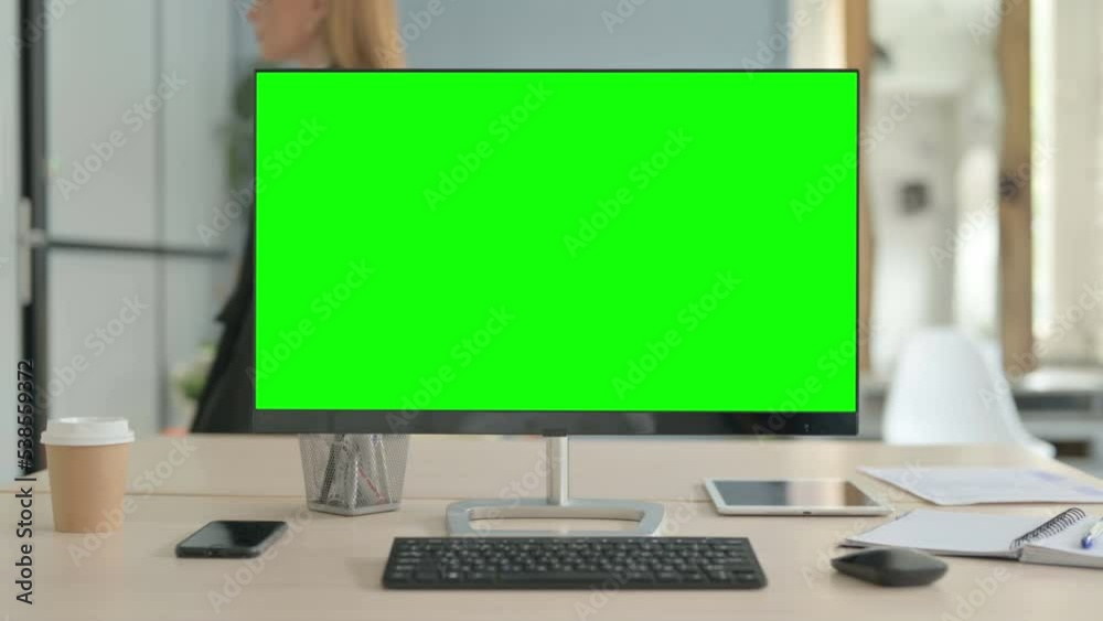 Chroma Key Monitor with Green Screen in Office Chroma Key Monitor with Green Screen in Office