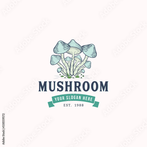 organic farm. Mushroom farm logo template, Vector illustration for icon, logo, and vintage mushroom logo.
