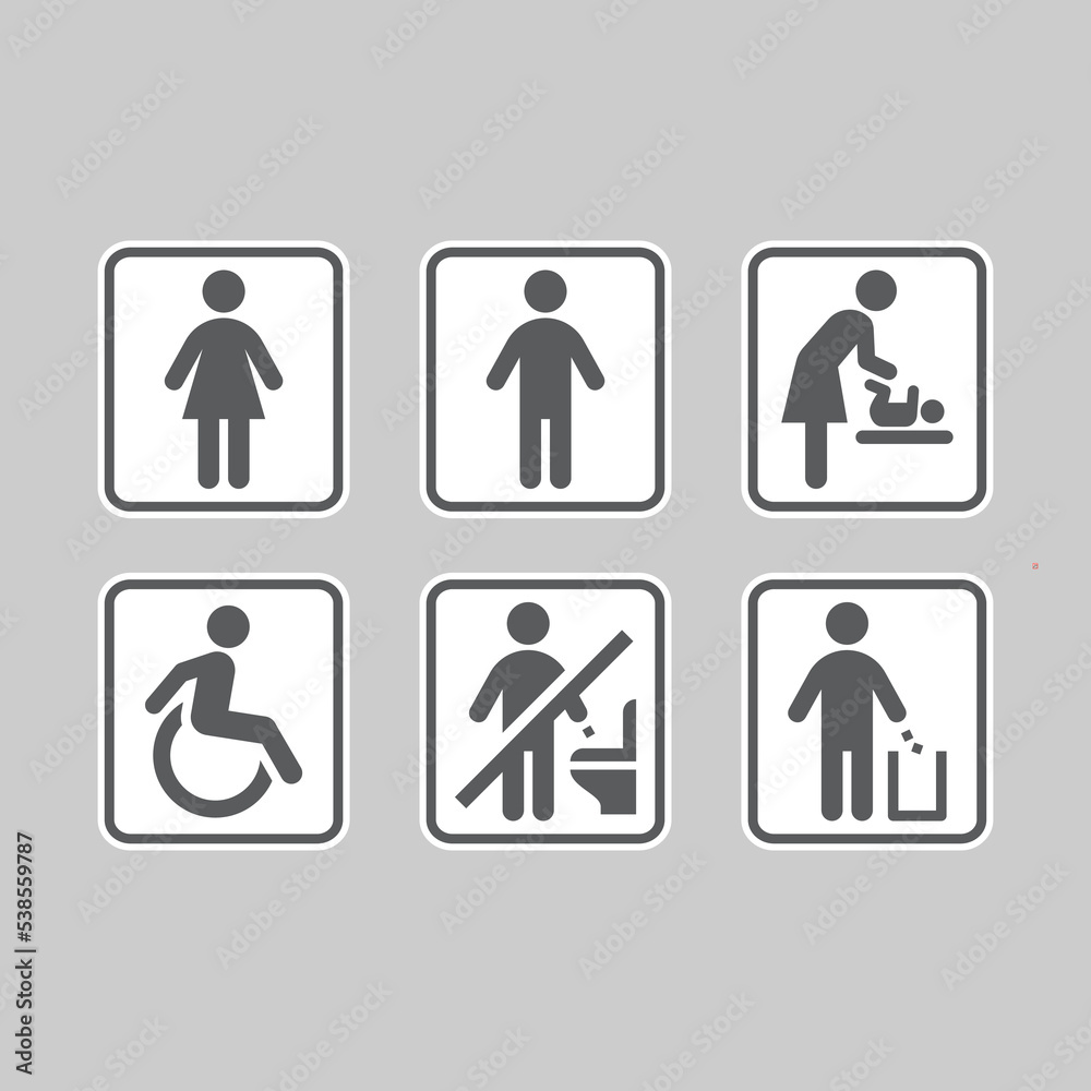 Wc, men women vector sign sticker set. Restroom and accessible toilet symbols. Wc, men women vector sign sticker set. Restroom and accessible toilet symbols.