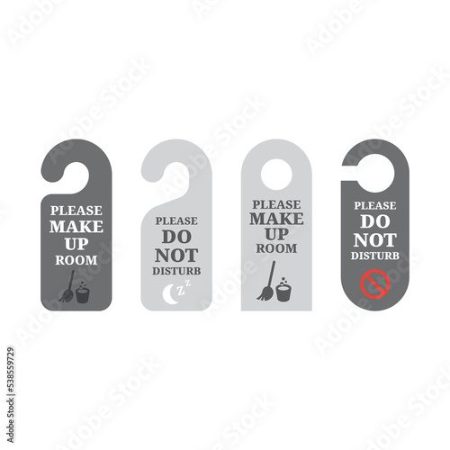 Please do not disturb vector sign. Make up room tag hotel hanger.