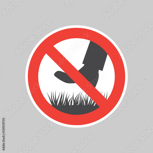 No stepping on grass red prohibition sign. No walking vector restriction sticker.