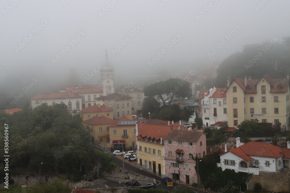 panorama of Sintra in Portugal with the fog