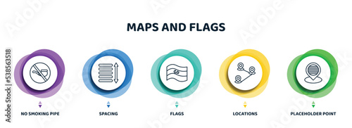 editable thin line icons with infographic template. infographic for maps and flags concept. included no smoking pipe, spacing, flags, locations, placeholder point icons.