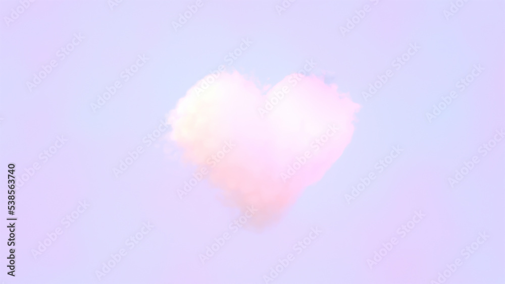 3d rendered fluffy heart shaped clouds sky.
